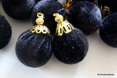 Black And Gold Velvet Bead x 2